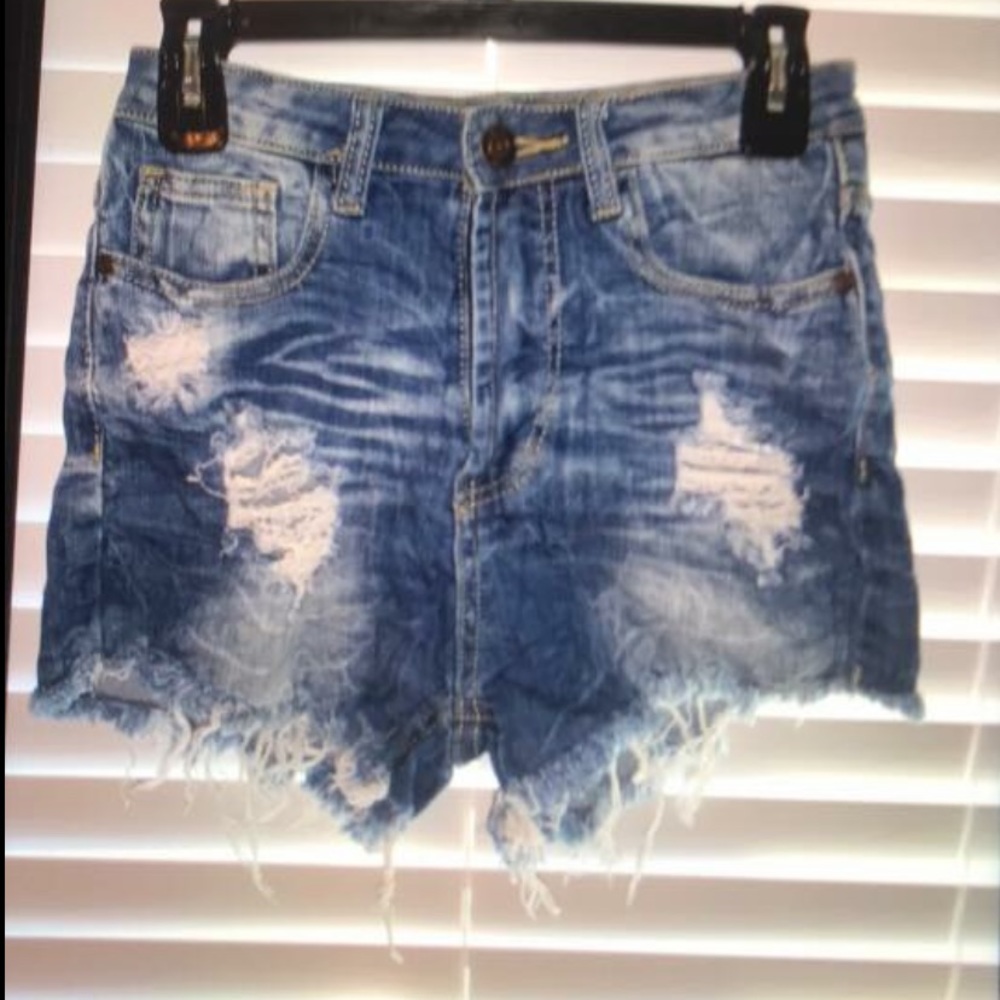 High waisted distressed shorts